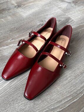 Strappy Burgundy Mary Jane Flats | Pointed Toe | Wine Red | Sizes 7-10